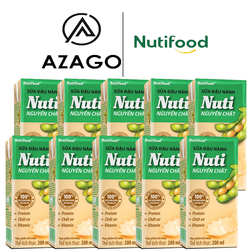 FLASH SALE Combo 10 Hộp Sữa đậu nành Nuti Nguyên Chất Hộp 20mlLít CB2.NSDN03AZ - Thương Hiệu NUTIFOOD - AZAGO