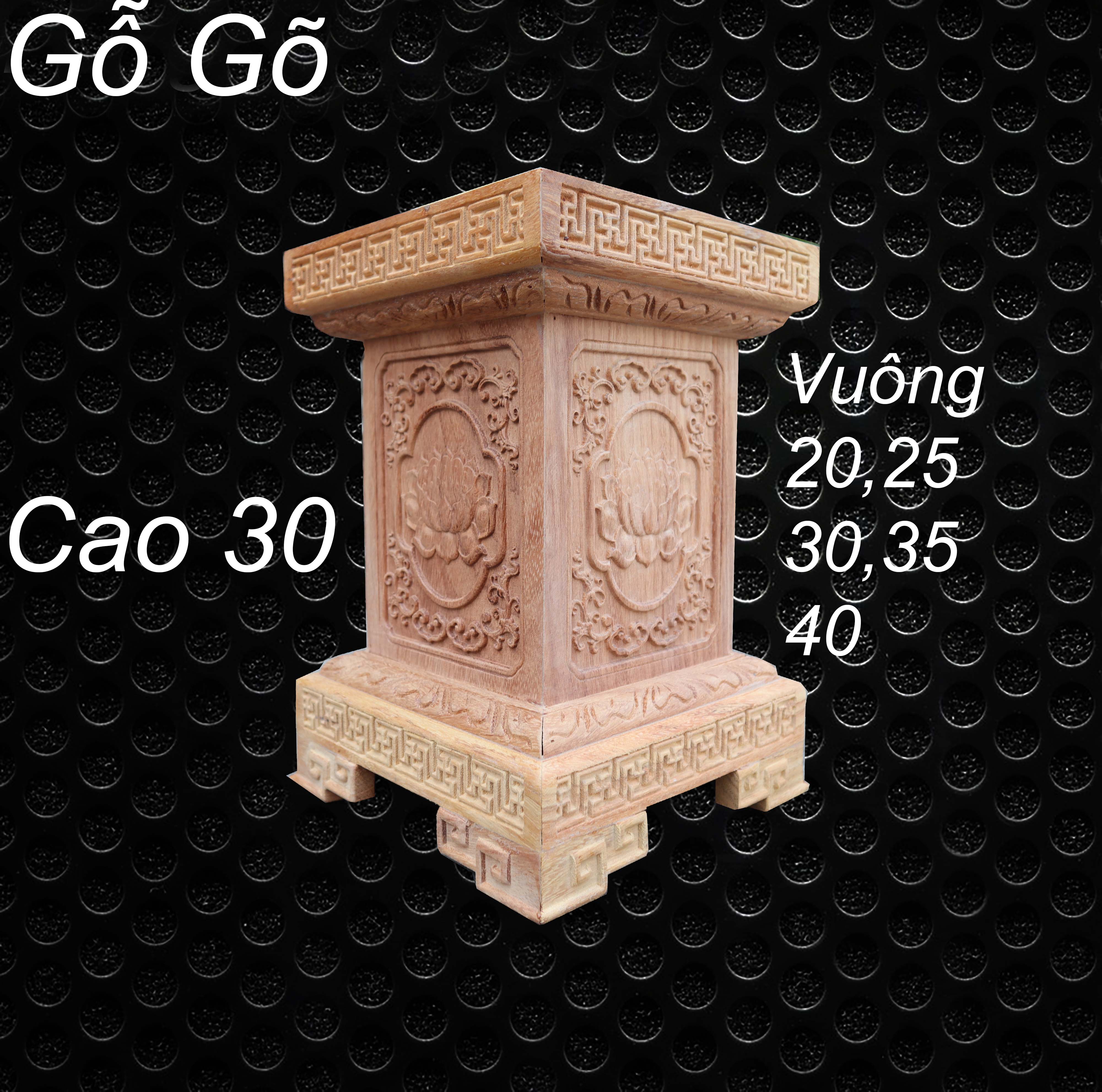 Đôn vuông chiện chân loa gỗ gõ cao 30cm