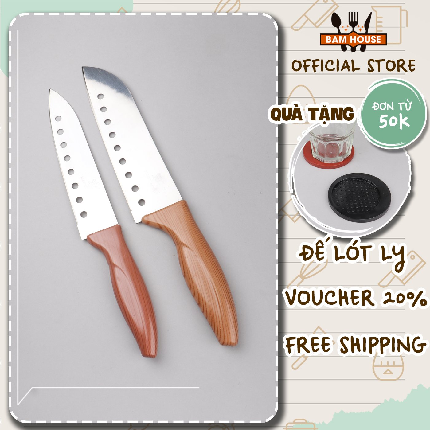 Dao bếp đa năng inox Bam House cán nhựa lưỡi có lỗ cao cấp DCL01 - Gia dụng bếp