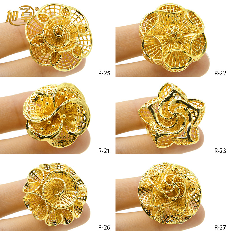 Mới 24k vàng việt nam thời trang vàng đồng mạ đồng trang sức hợp kim hình bông hoa nhẫn nữ trang sức cô dâu