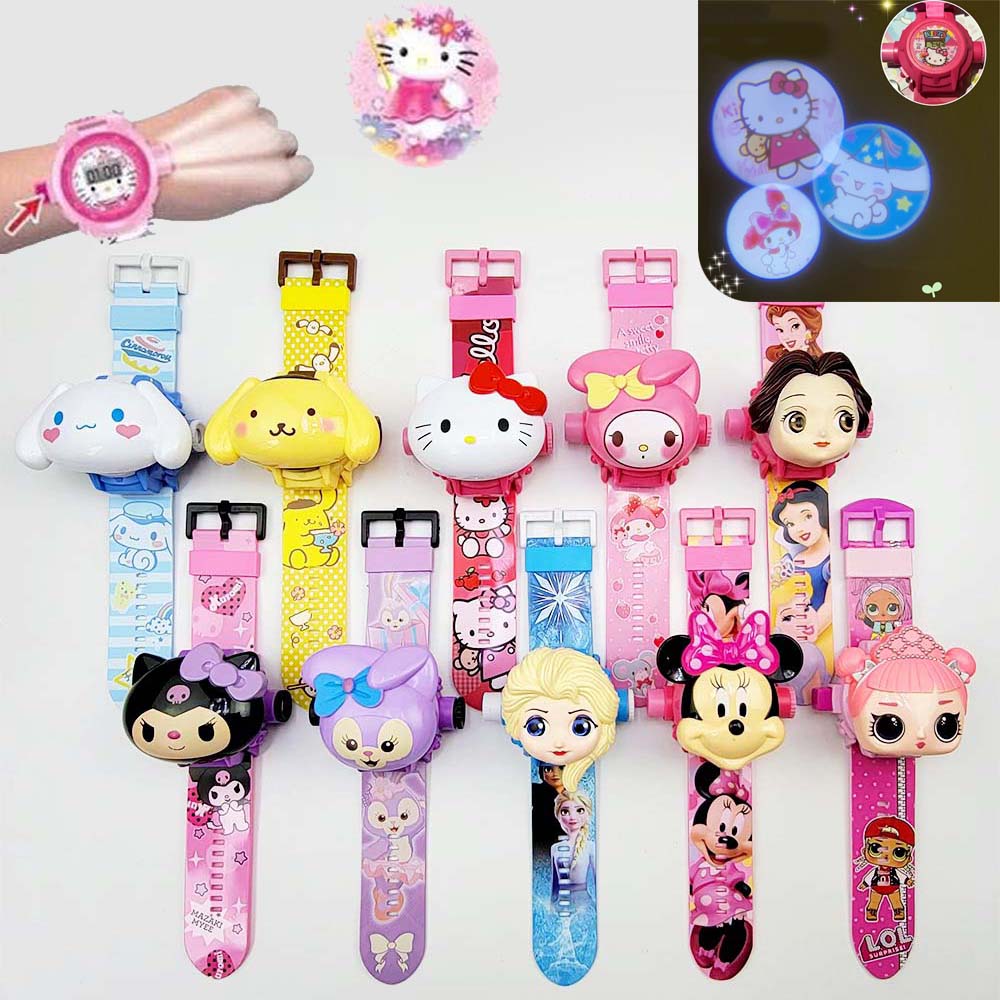 Đồng Hồ Điện Tử Đồ chơi Thông Minh Chiếu Hình 3D Kuromi Gấu Dâu Hello Kitty Melody Elsa Siêu nhân Cho Bé Trai Bé Gái