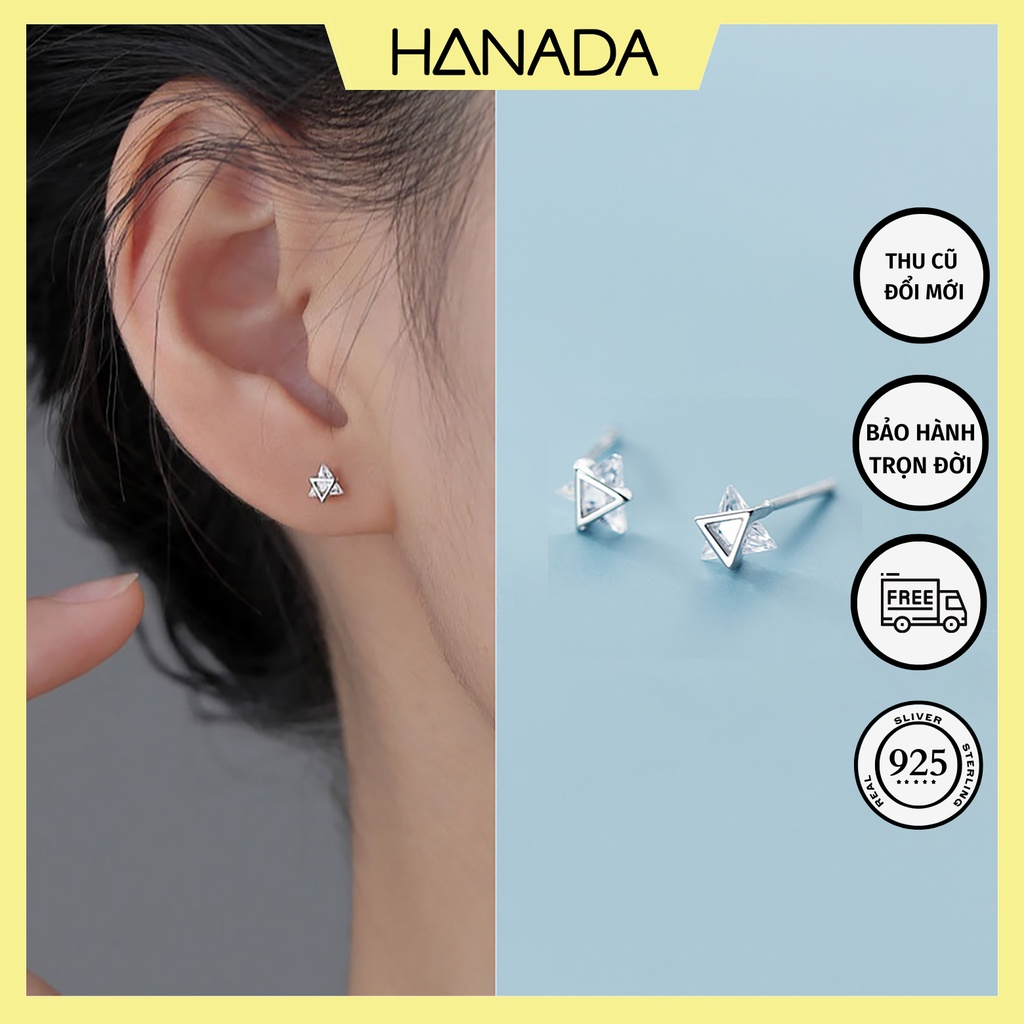 [HCM] Bông Tai Bạc 925 Hanada Bông Tai Đá Tam Giác 0629