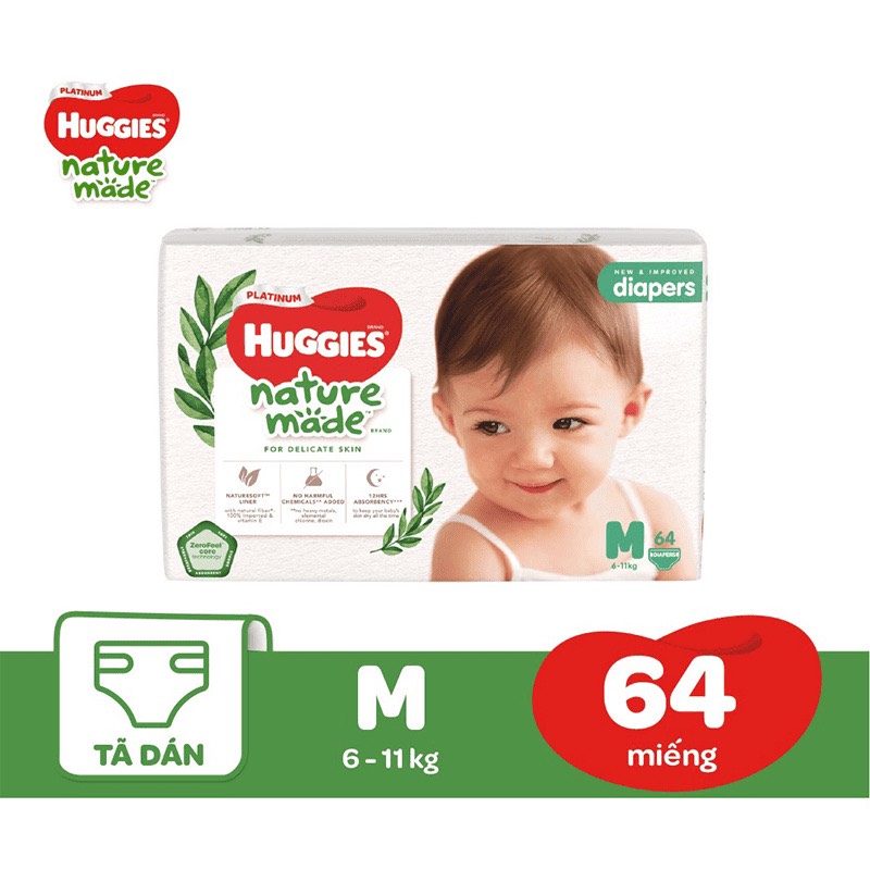 Tã/bỉm quần/ dán Huggies Platinum Nature Made size M58/L44/XL 38/XXL26/S82/NB60 cho bé từ 5 đến 17kg bông hữu cơ cao cấp hàng chính hãng đủ size