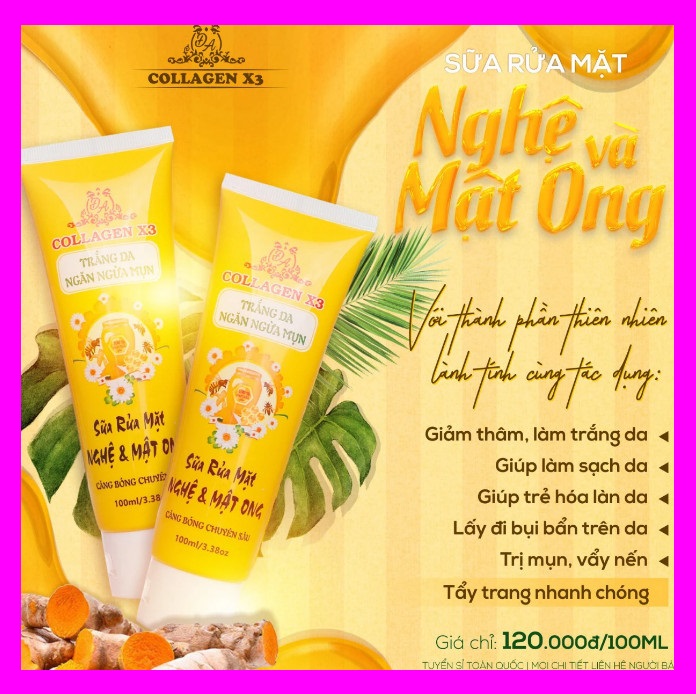 Sữa rửa mặt Nghệ Mật Ong 100ml, sữa rửa mặt trắng da, làm sạch da hết mụn, mờ thâm nám, tàn nhang - OAISEA