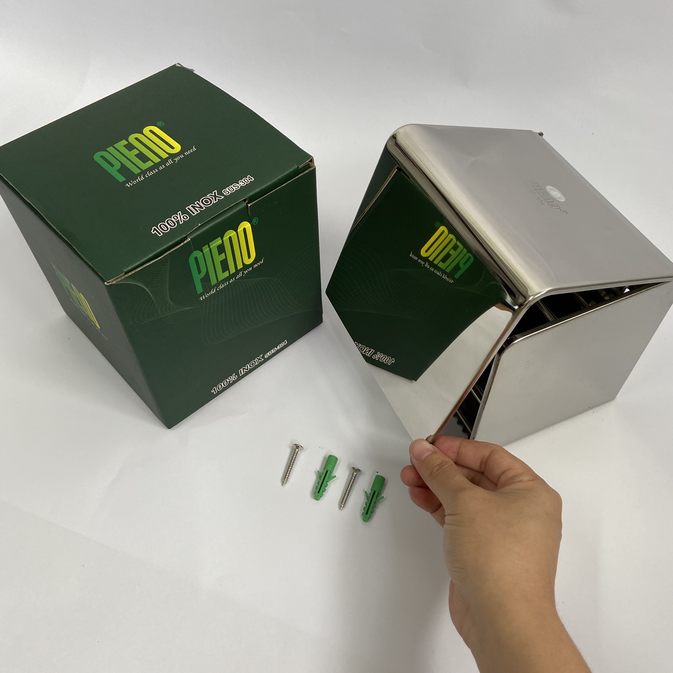 Lô giấy inox 304- Hộp đựng giấy vệ sinh inox 304 PIENO-BH 5 NĂM