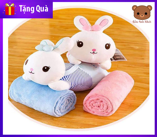 Gấu bông thỏ kèm mền , bộ chăn gối văn phòng , gối nằm con thỏ siêu mềm mịn