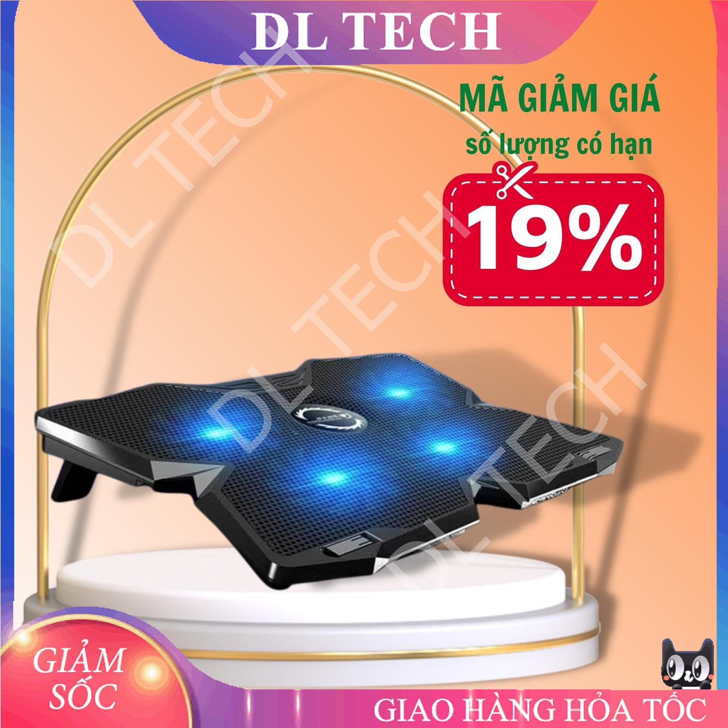 Đế tản nhiệt laptop quạt tản nhiệt laptop cool 4 quạt, đèn led, đế nâng 17 inch trở xuống macbook asus hp... dl tech