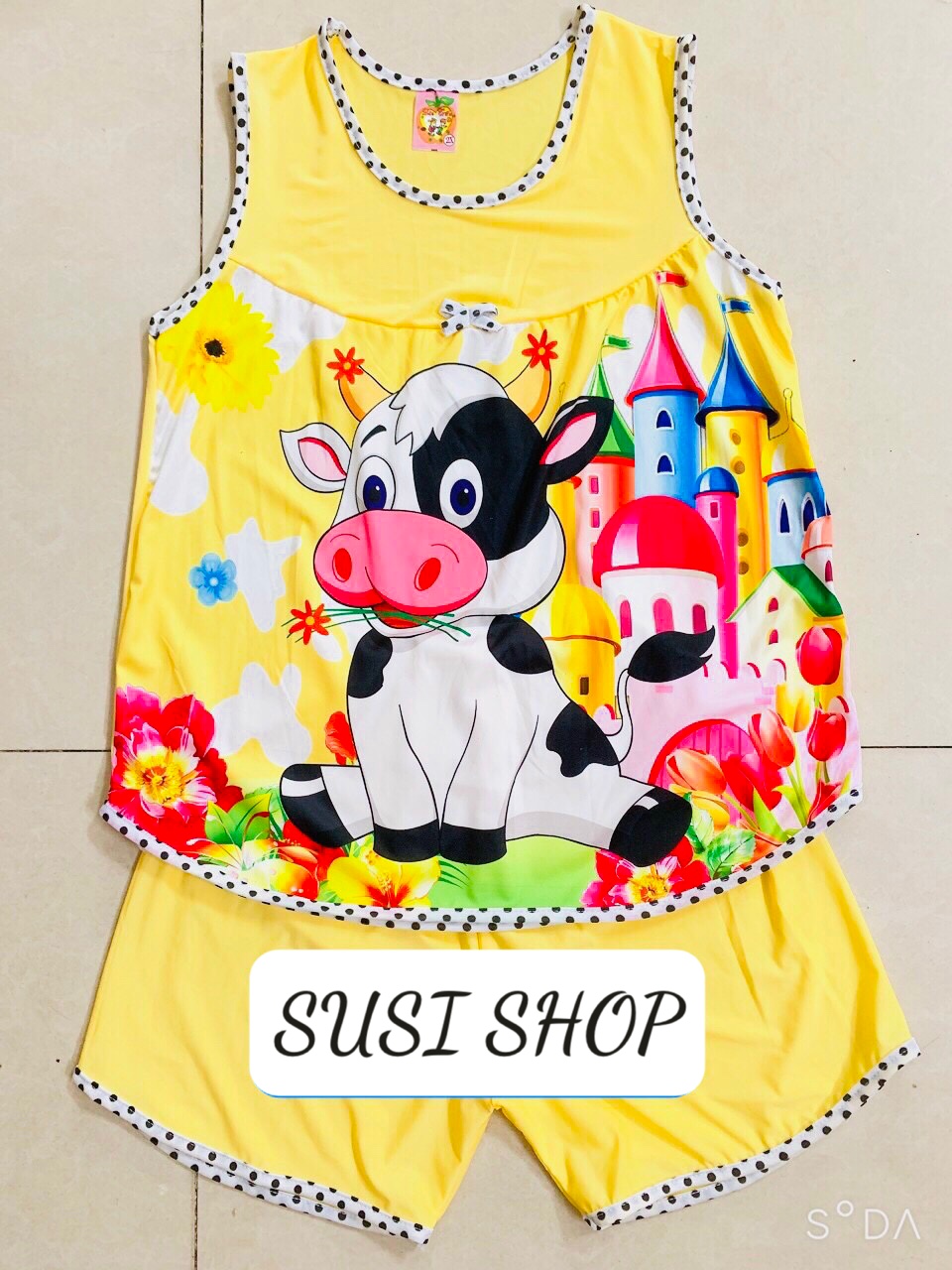 Combo 04 bộ thun lạnh bé gái bò sữa