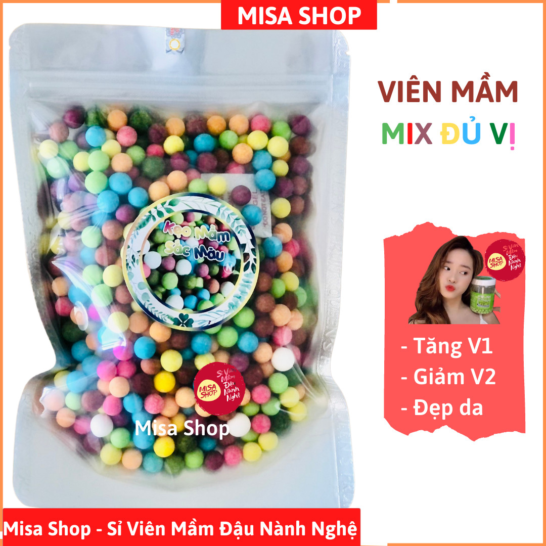 [MIỄN SHIP] Túi 500gr viên mầm đậu nành nguyên xơ mix đủ vị matcha sữa dâu tây việt quất collagen khoai môn tảo - Viên kẹo mầm mix vị