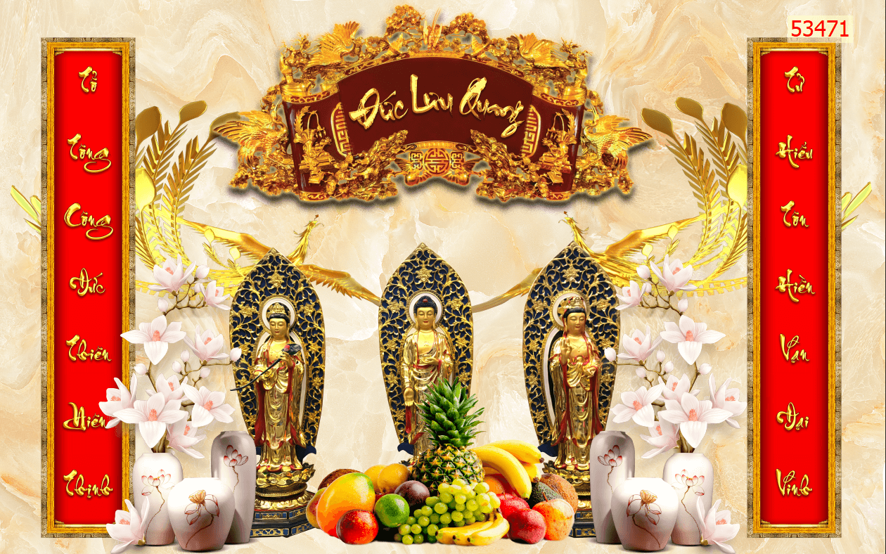 Tranh dán tường Phòng Thờ / Phủ kim sa màu sắc nét/ Tích hợp keo sẵn