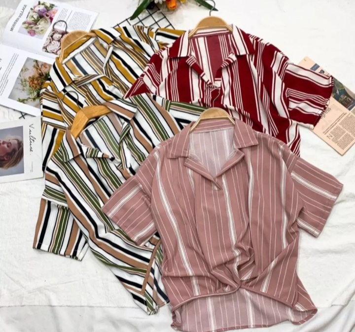 ÁO SƠ MI NỮ SỌC ÁO CROPTOP ( FORM 52 KG TRỞ LẠI)