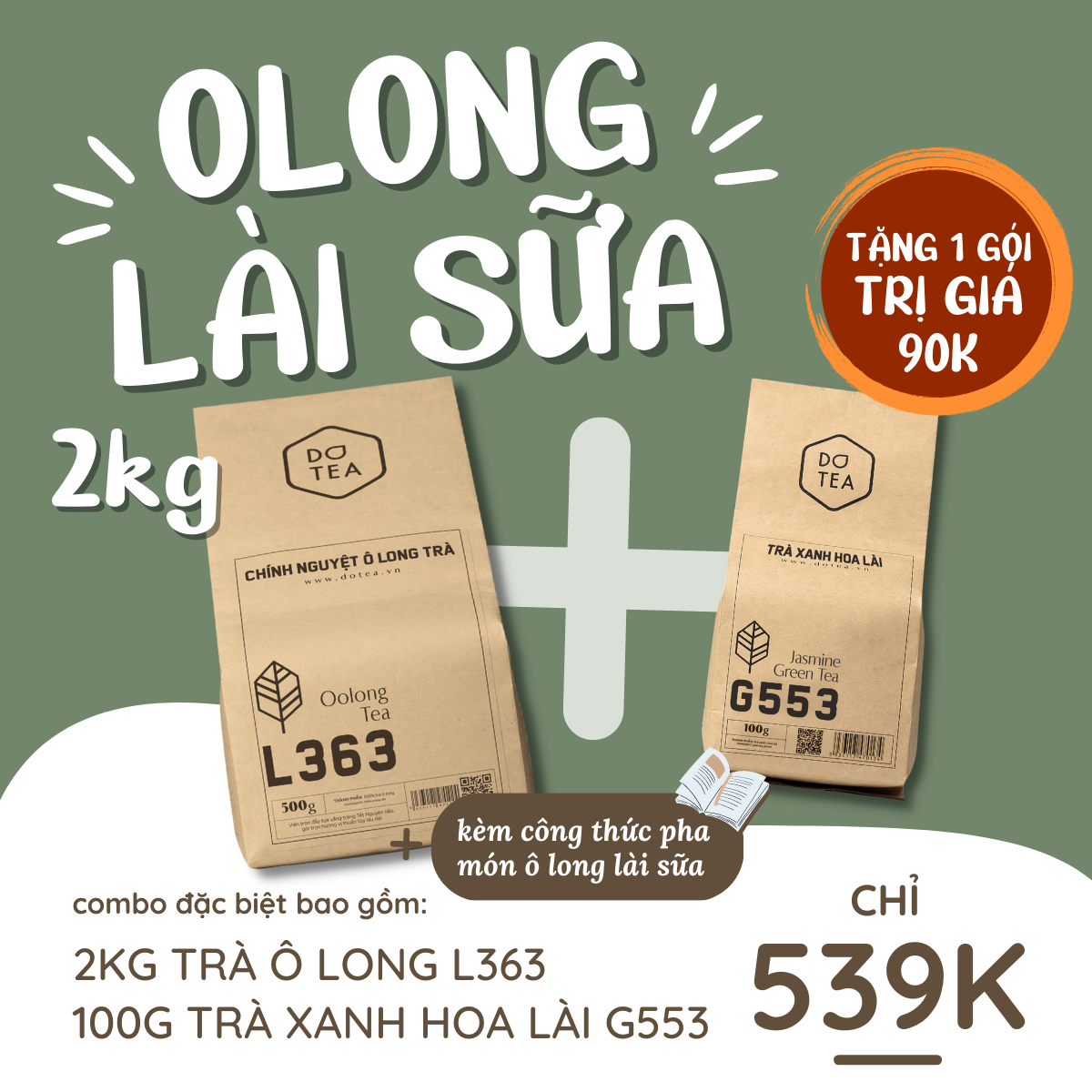 Trà ô long pha chế trà sữa - Gói 500gam chính nguyệt trà oolong L363 Dotea sắc nước vàng trong, thơm trà