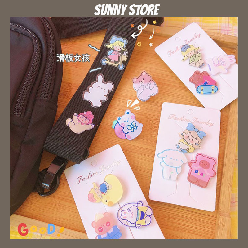 Phụ kiện cài áo, balo, pin gài balo, huy hiệu, ghim cài balo, dễ thương, set 3 pin cài cặp cute SUNNYSTORE