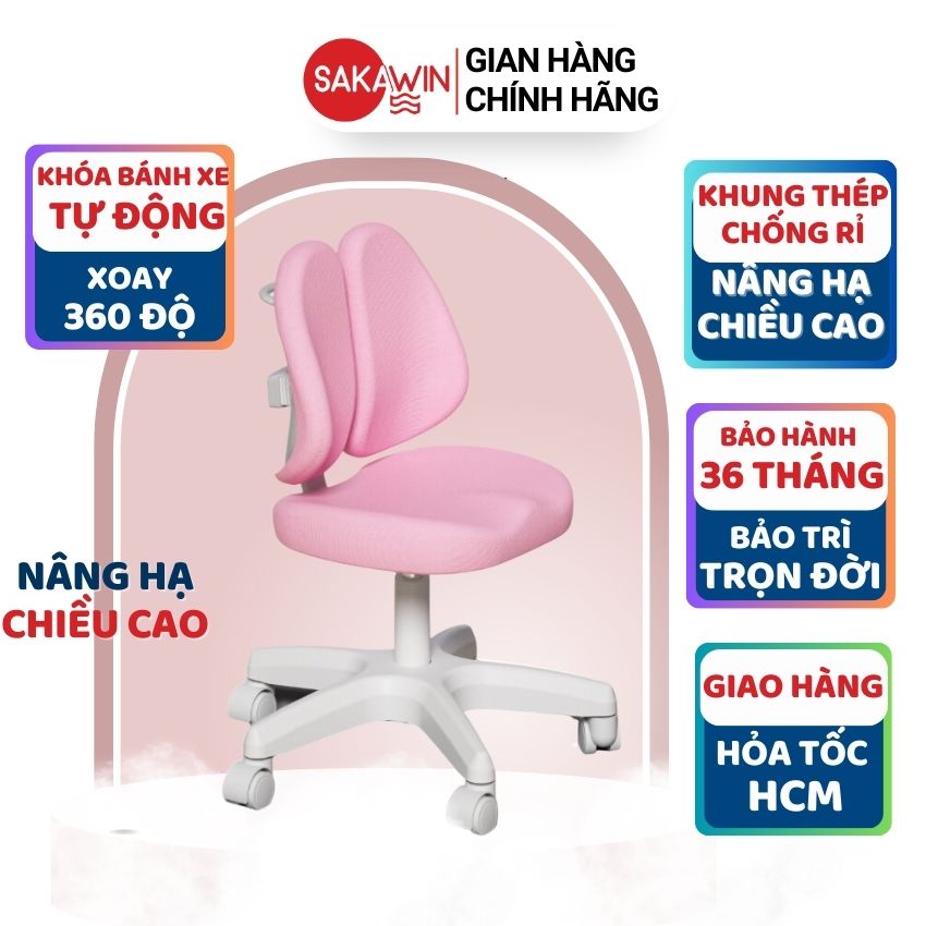 Ghế ngồi học chống gù Sakawin G102, Ghế học sinh thông minh cao cấp, Nâng hạ chiều cao linh hoạt