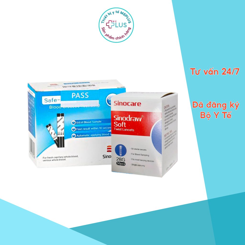 Hộp 50 que tặng 50 kim thử đường huyết SINOCARE safe accu, thử tiểu đường tại nhà an toàn, chính xác