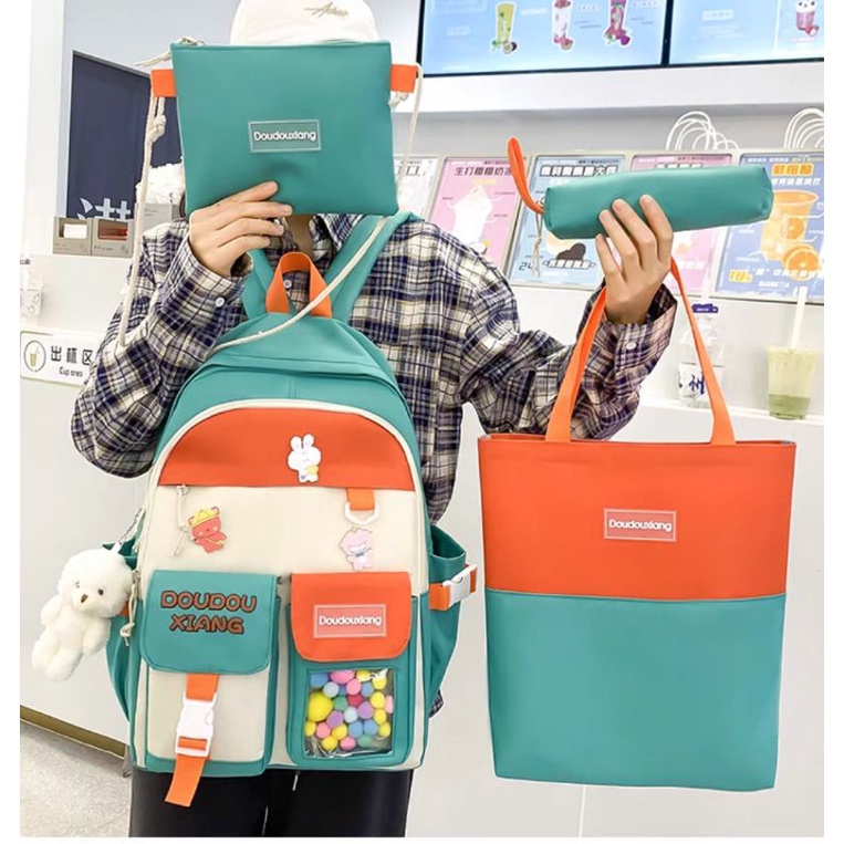 Balo 4 Món , Balo combo 4 món phối màu DouDouXia Học Sinh - sinh viên Cute Laptop