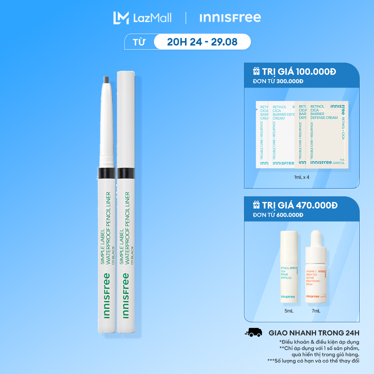 Chì kẻ viền mắt chống nước 02 innisfree simple label waterproof pencil liner 0.1g