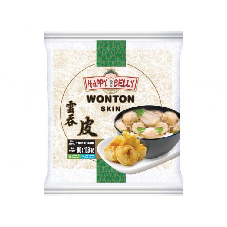 Vỏ Hoành Thánh Singapore Wonton Singapore Happy Belly 300gr*11cm*32 lá/ Vỏ Hoành Thánh Wonton Skin - Nhập Khẩu Singapore