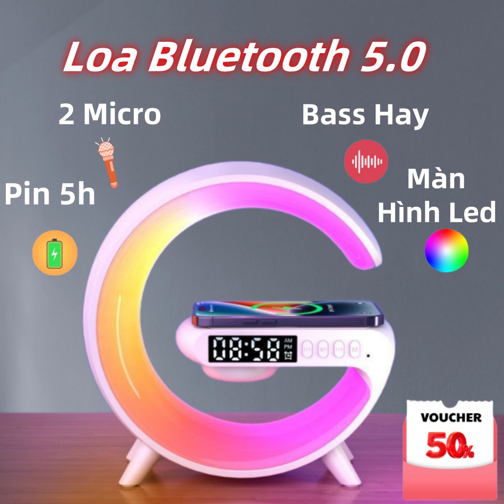 Sạc nhanh không dây, loa bluetooth LED, chất lượng âm thanh siêu tốt, nhạc nhấp nháy, thiết kế sang trọng