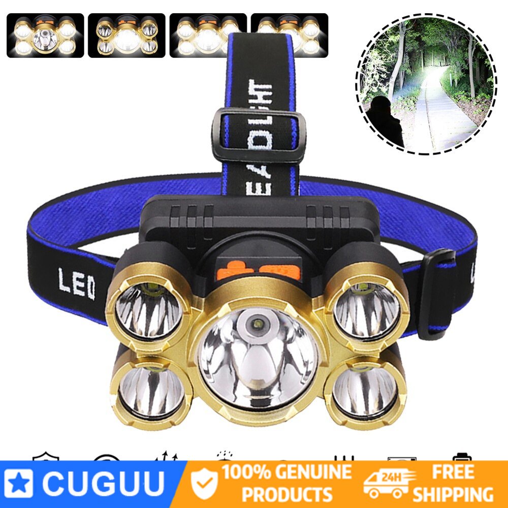 Cuguu đèn pin đội đầu siêu sáng 5 mắt bản mới bóng to hơn, sáng hơn, chống nước chống bụi tiêu chuẩn, đèn pin đội đầu, đèn pin siêu sáng