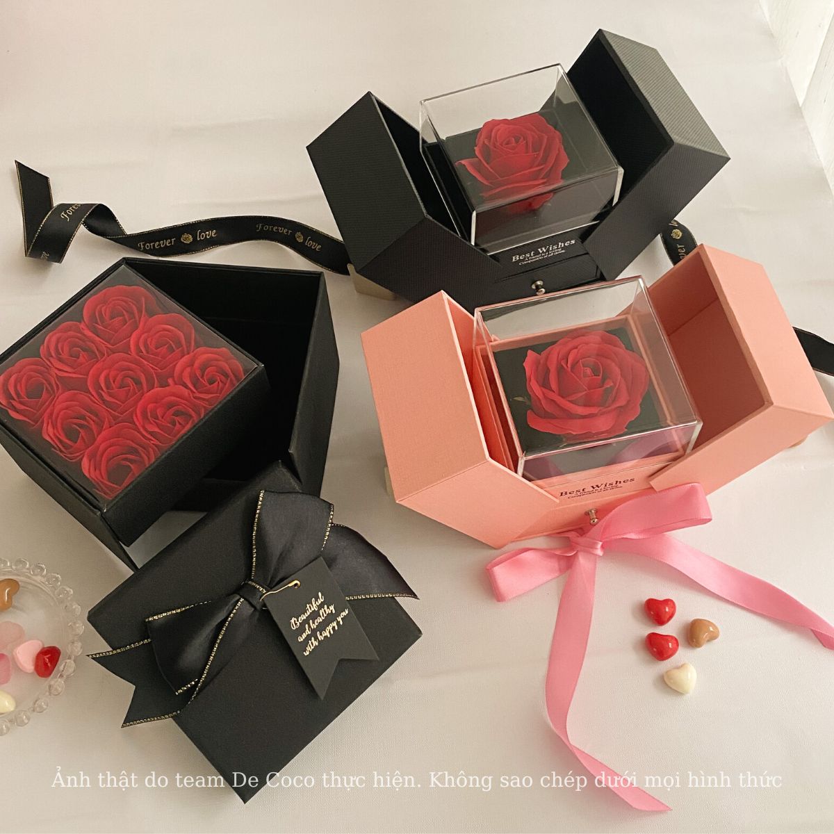 Hộp quà tặng, hộp quà đính hoa love rosie de coco