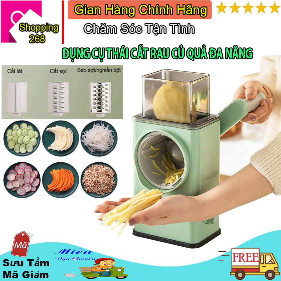 Dụng cụ cắt thái rau củ quả đa năng, máy cắt thái rau củ đa năng 4 in 1, tặng kèm bộ 4 phụ kiện chức năng thông minh, máy cắt thái hành tỏi, máy cắt mini cầm tay, dụng cụ thái bào hành tỏi đa năng - Shopping 268