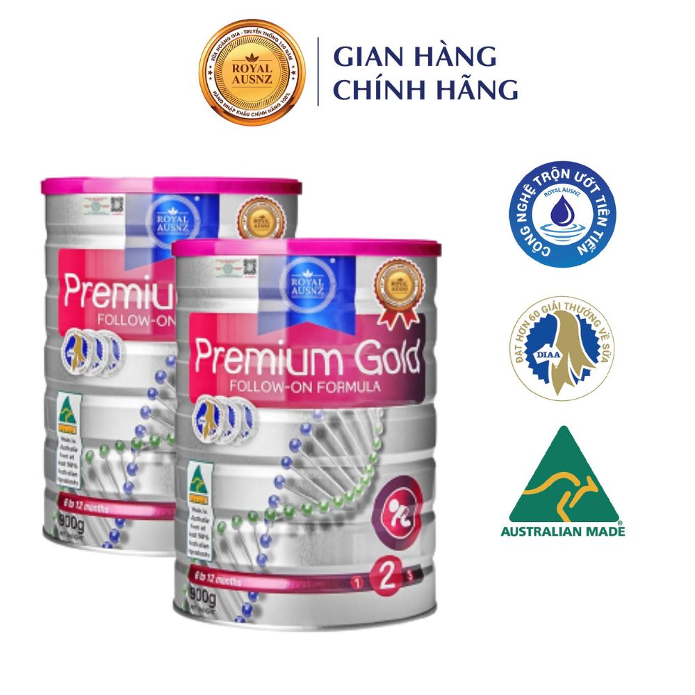 Combo 2 Sữa Bột Hoàng Gia Úc Premium Gold Số 2 Bổ Sung Vitamin, Khoáng Chất Cho Trẻ Royal AUSNZ 900g