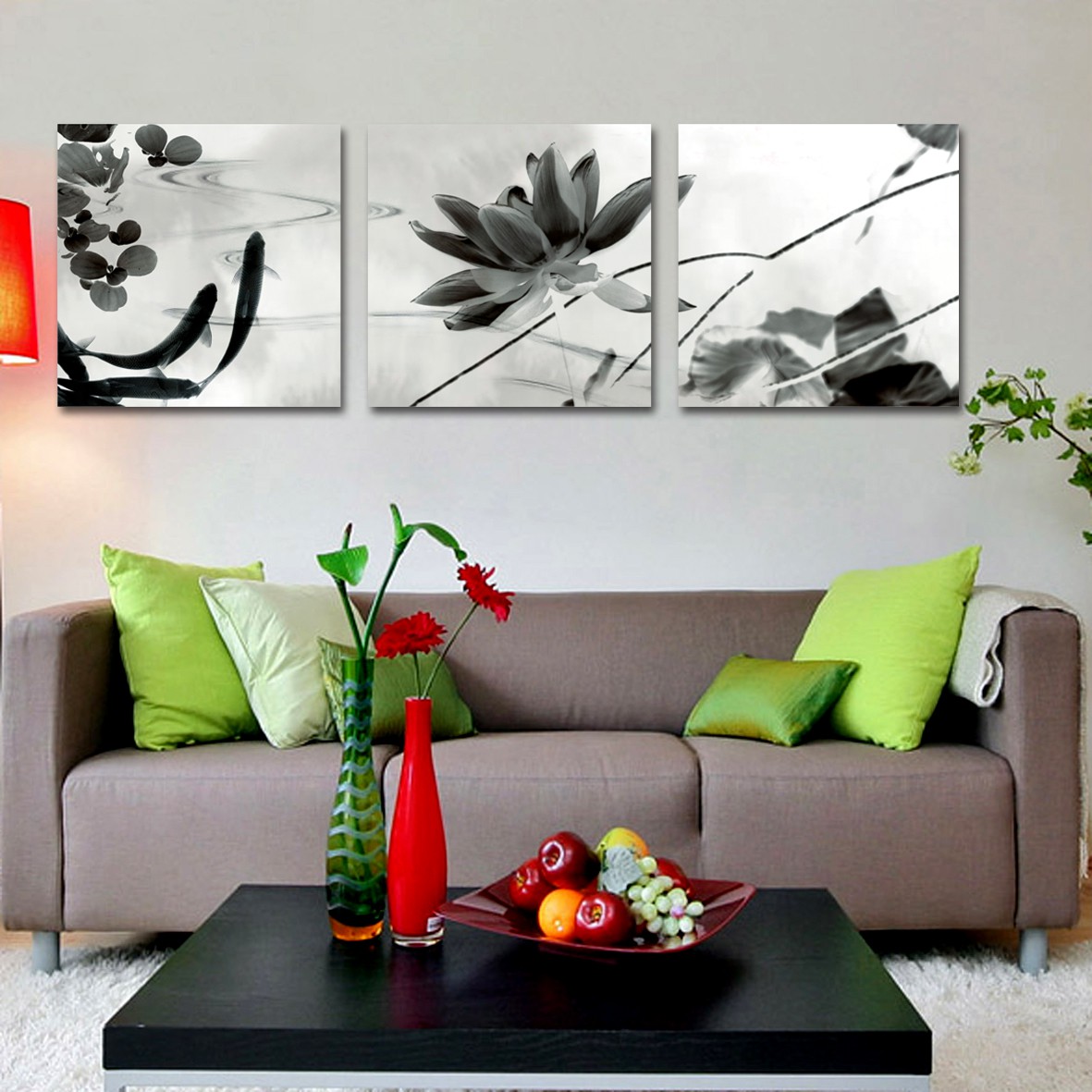Tranh in gỗ thủy mặc trang nhã, tranh gỗ bộ ghép treo tường phòng khách, tranh bộ ghép Q6D12-SS0030