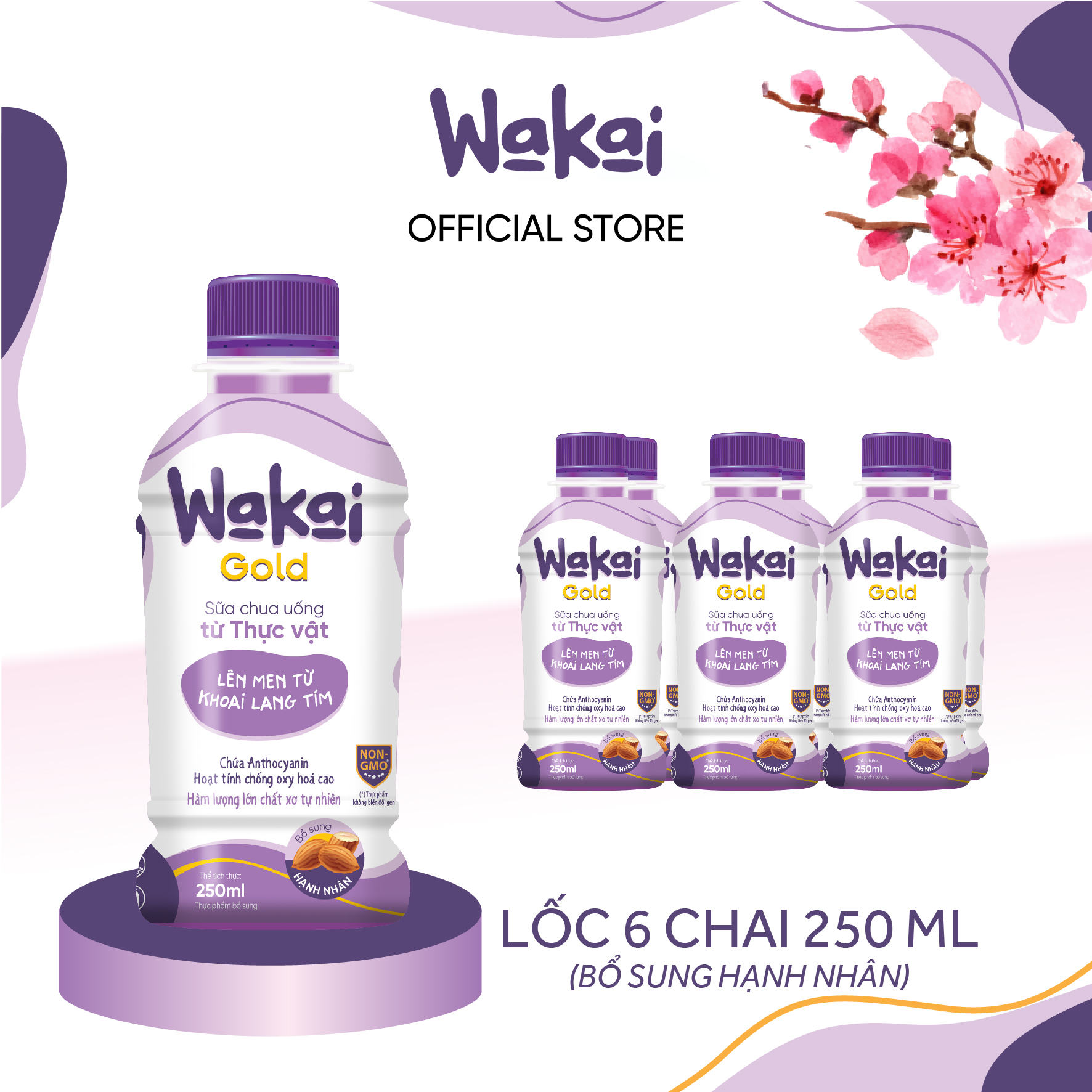 Lốc 6 chai sữa chua uống từ thực vật wakai gold