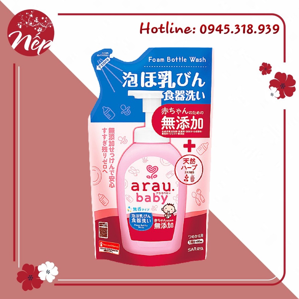 [MẪU MỚI] NƯỚC RỬA BÌNH SỮA ARAU DẠNG CHAI (500ML) hoặc TÚI (450ML)