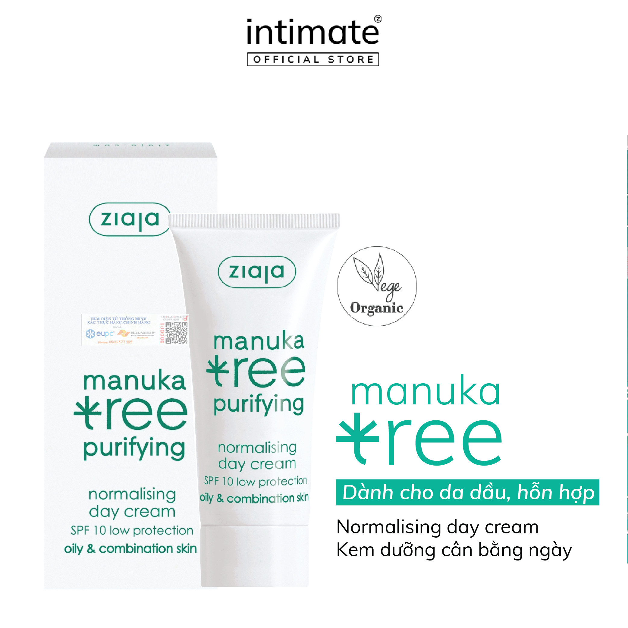 Kem Dưỡng Ban Ngày Dành Cho Da Dầu Mụn Manuka Tree Purifying SPF 10 ZIAJA BANIPHAR Giúp Kháng Khuẩn, Ngừa Mụn, Chống Nắng Nhẹ, Se Khít Lỗ Chân Lông 50ml