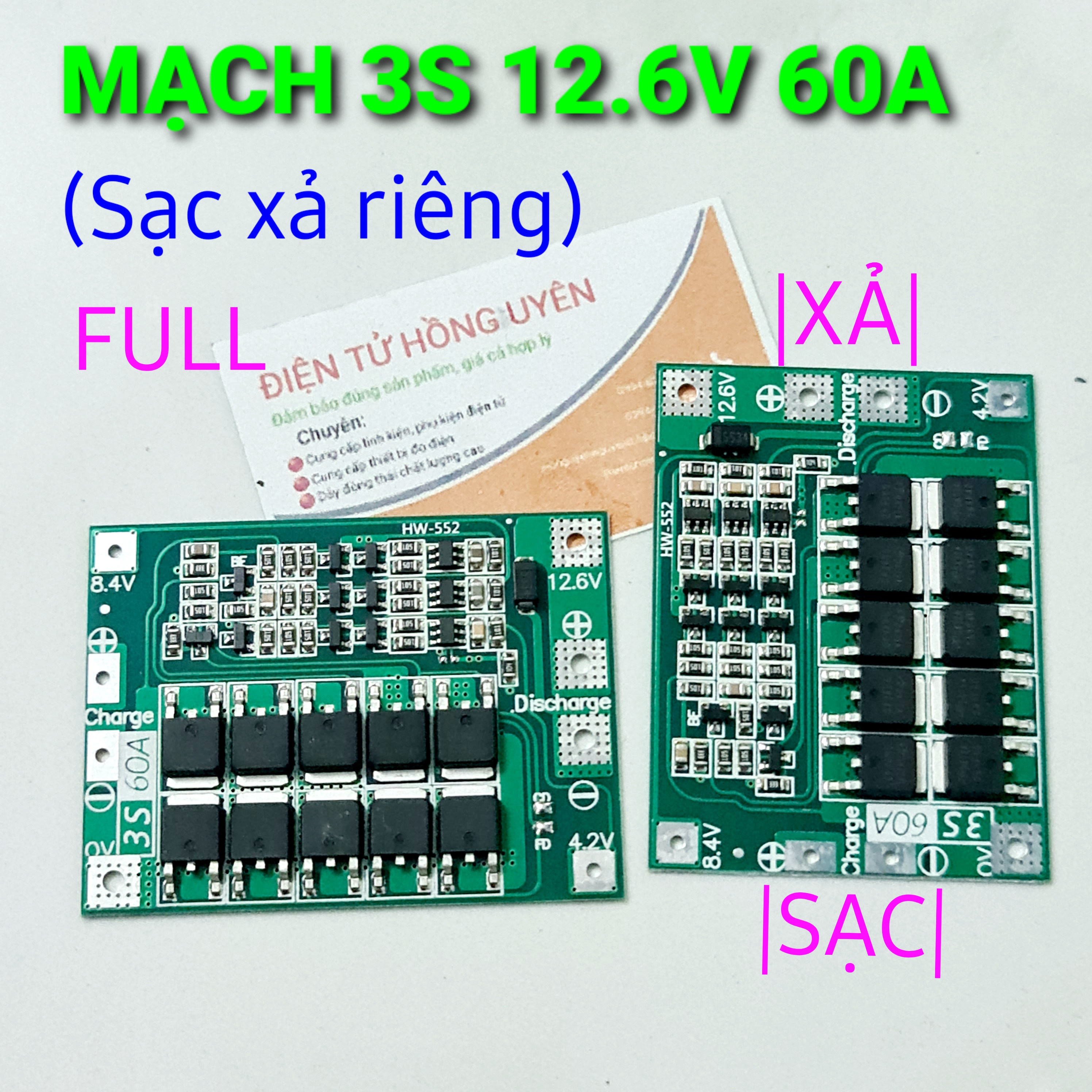Mạch 3s 60A. Mạch BMS bảo vệ sạc xả pin lithium 3S 12.6V Dòng xả 60A. Chuyên dùng đóng khối pin 3S máy khoan và các thiết bị 12V (Sạc xả riêng cao cấp) - LIMO