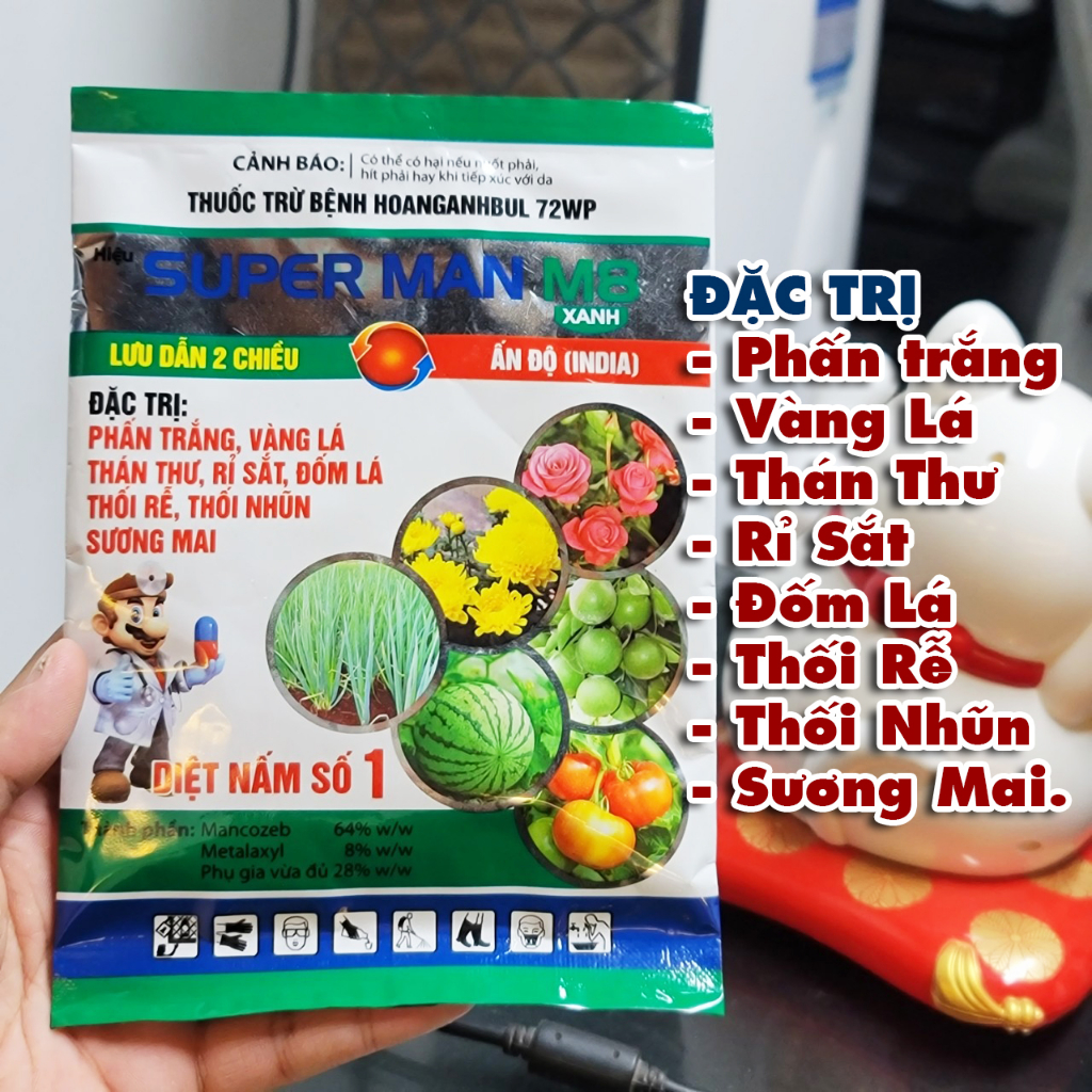 Thuốc trừ bệnh supermanM8 đặc trị phấn trắng, lá vàng, thán thư, rỉ sắt, đốm lá, thối rễ, thooiis nhũn, sươngmai
