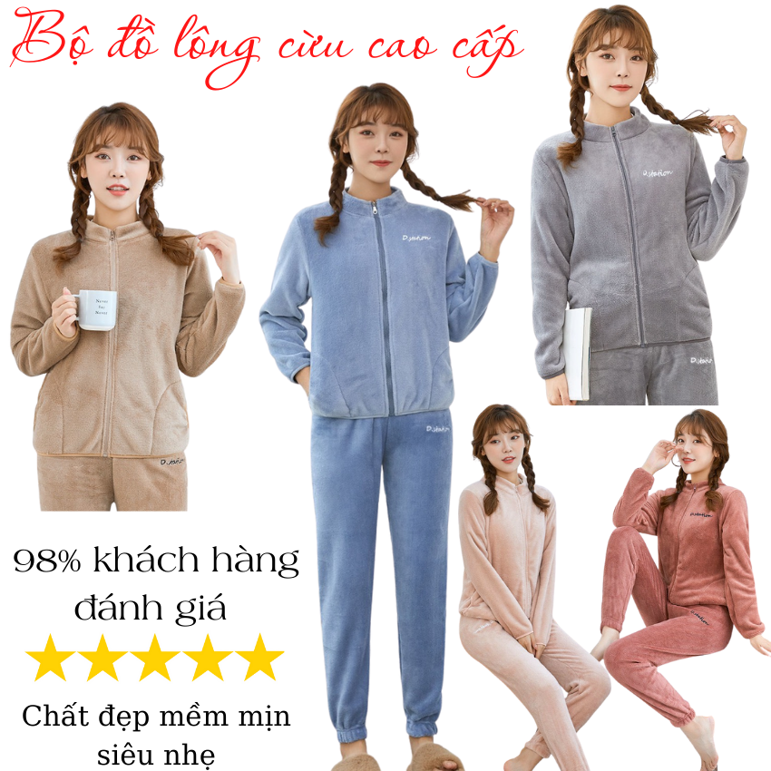 Bộ quần áo nữ - Bộ áo khoác lông cừu nữ chất siêu nhẹ mềm mịn ấm áp mùa đông - Hàng Quảng Châu loại đẹp