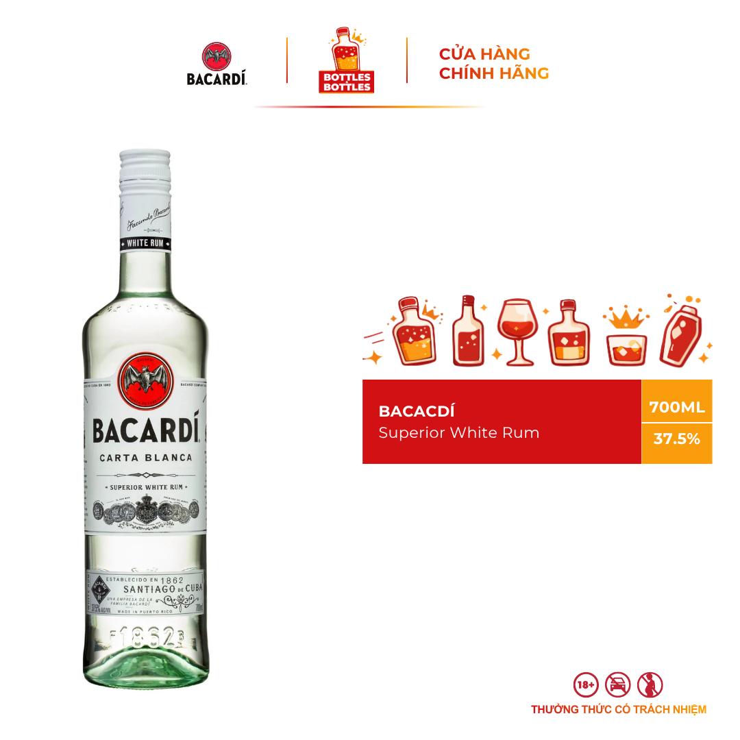 [CHÍNH HÃNG] Rượu Rum Bacardi Carta Blanca Superior White Rum 700ML - 37.5%