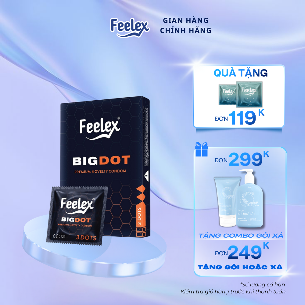 Bao cao su gai to Feelex Bigdot có 3 bi lớn, nhiều gel bôi trơn - Hộp 1 chiếc