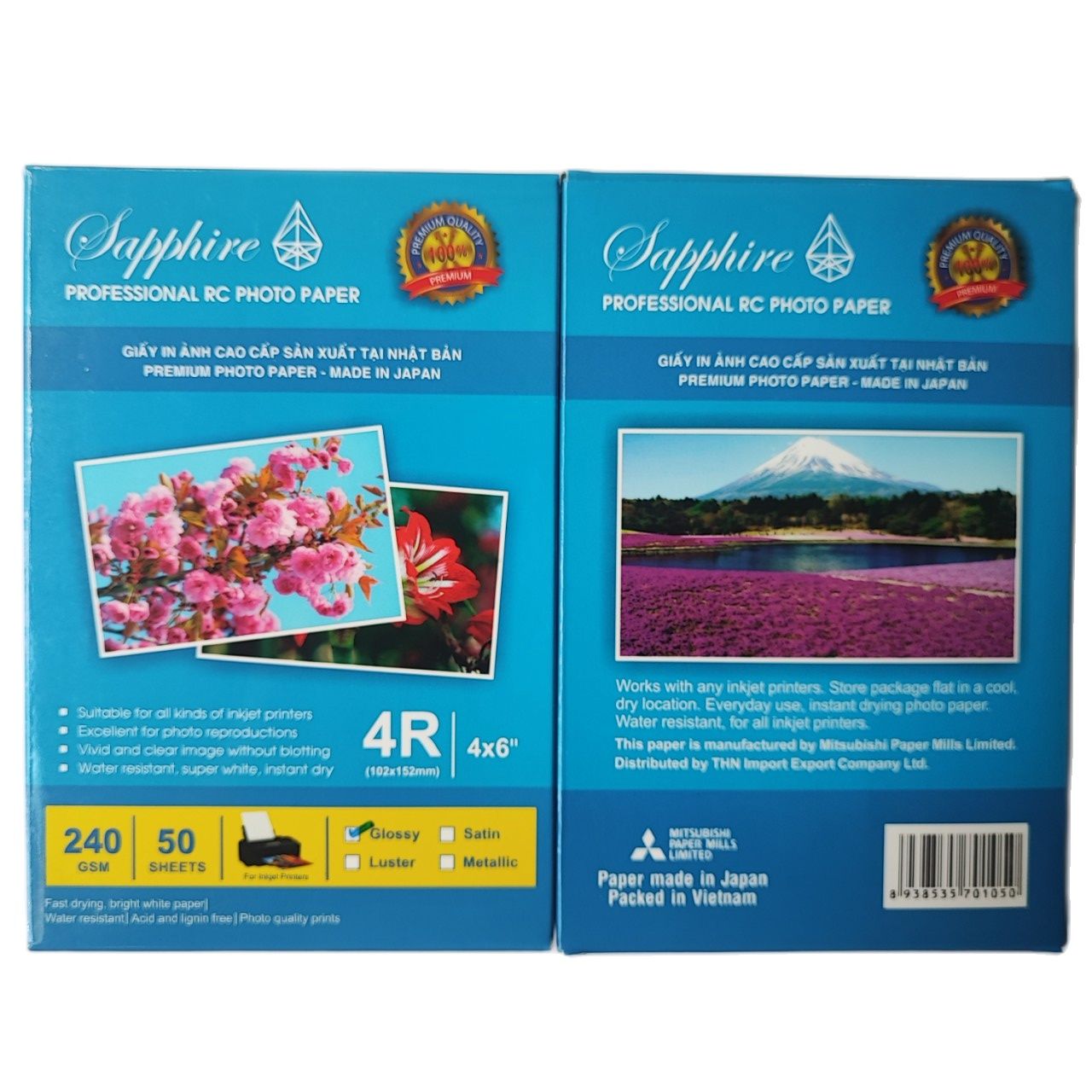 Giấy in ảnh Sapphire RC Glossy 10x15 240gsm - Chính hãng Nhật Bản, giấy in ảnh 1 mặt, dùng cho máy in phun