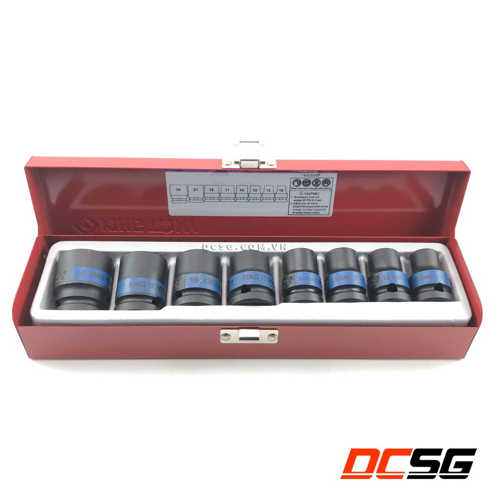 Bộ 08 đầu tuýp 1/2" kingtony đen ngắn 4408mp | dcsg