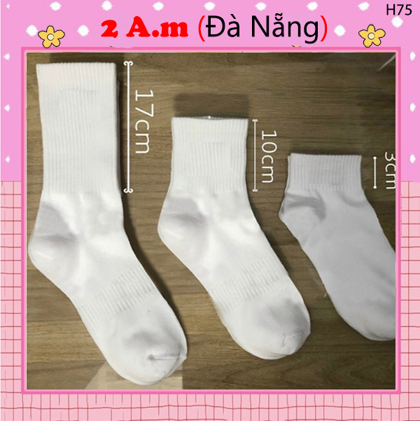 Tất Vớ Trơn Màu Trắng Đen Cổ Ngắn Cổ Trung Cổ Cao Nam Nữ Vải Cotton