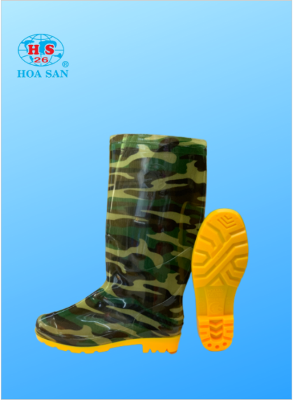 Ủng cao su, ủng lao động màu xanh Hoa San đế vàng cứng size 39-43, Ủng lao động chống nước