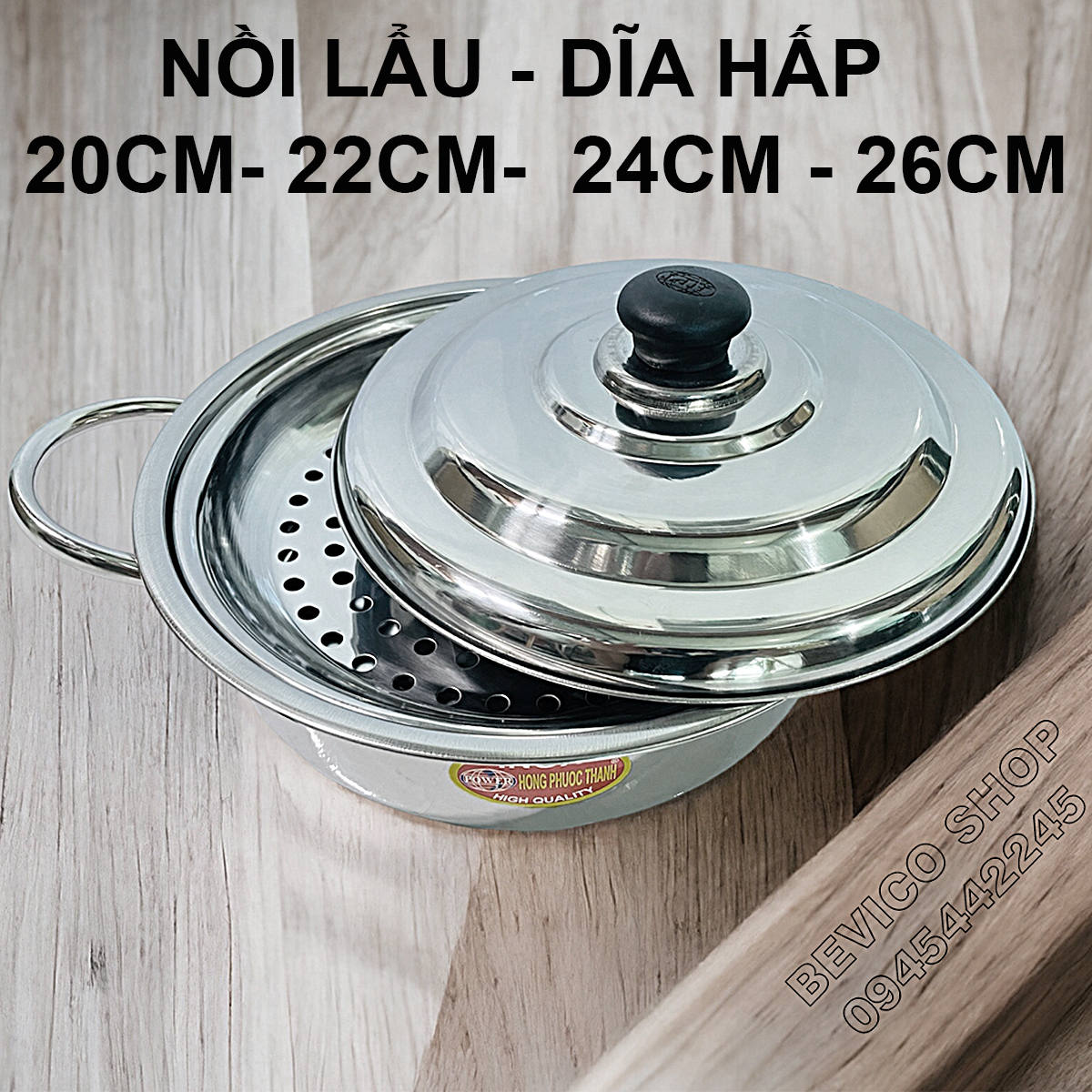 Nồi lẩu + dĩa hấp inox 20cm/22cm/24cm/26cm | ăn lẩu, các món hấp tại bàn...