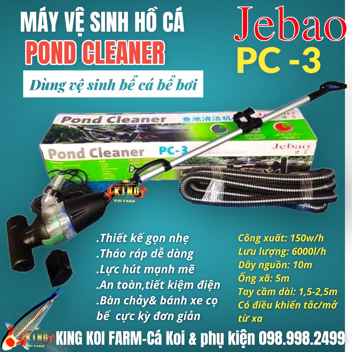 Máy vệ sinh hồ cá jebao pc 3 pond cleaner - vệ sinh chuyên dụng cho bể bơi và hồ koi...