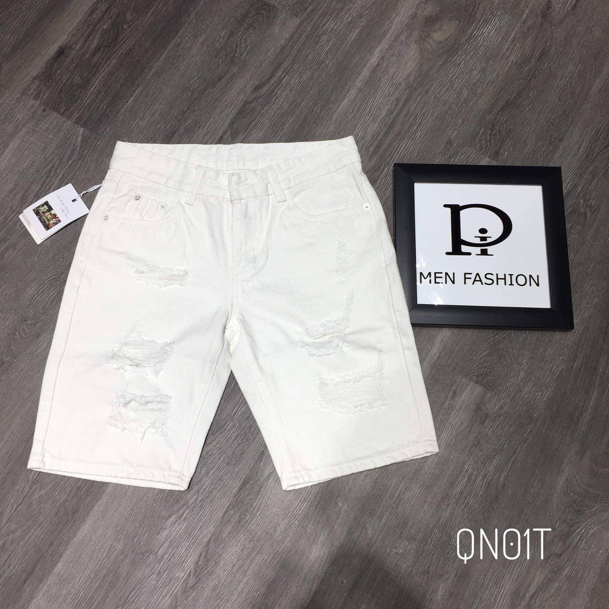 Quần short jean nam cao cấp trắng rách thời trang MS17