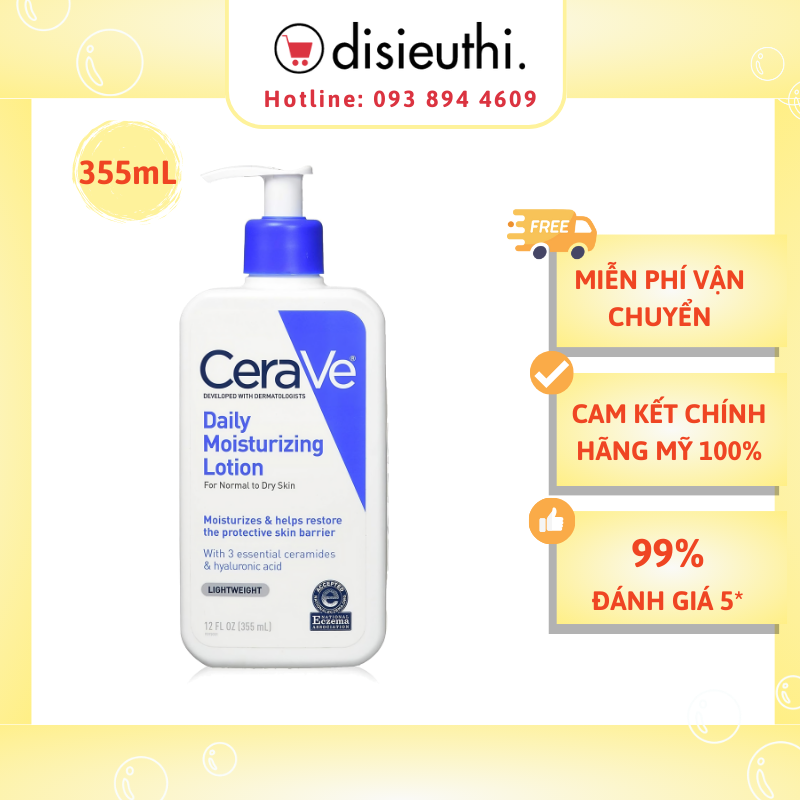 Kem dưỡng ẩm cerave daily moisturizing lotion 355ml nhập mỹ giữ ẩm, cải thiện những vùng da bị hư tổn, duy trì độ ẩm và nuôi dưỡng làn da