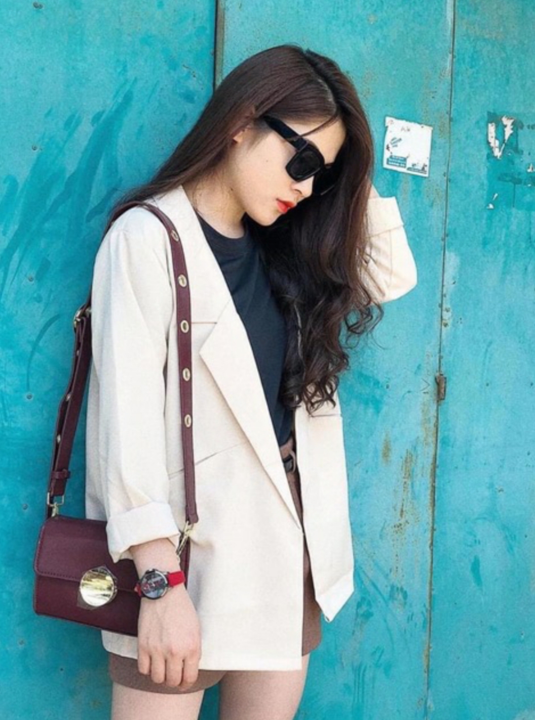 [HCM]Áo Blazer nữ trắng ghi 1 lớp cao cấp