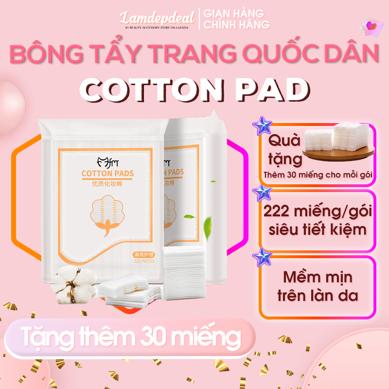 Bông tẩy trang 222 miếng Magic Lady 3 lớp - 100% cotton không xơ bông, thấm hút dung dịch dễ dàng, thân thiện với làn da - Lamdepdeal