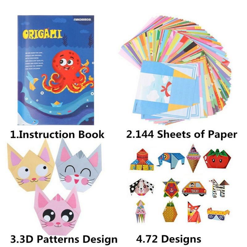 Bộ Giấy gấp xếp hình nghệ thuật Origami Nhật Bản 156 tờ kèm sách hướng dẫn - Xim's Mart