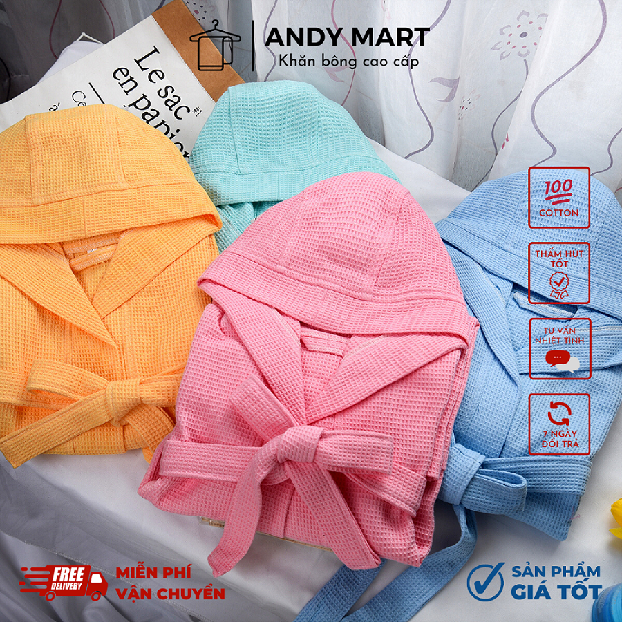 Áo choàng tắm cho bé, áo choàng tắm trẻ em cao cấp chất cotton tổ ong mềm mại, thoáng mát, an toàn cho da bé
