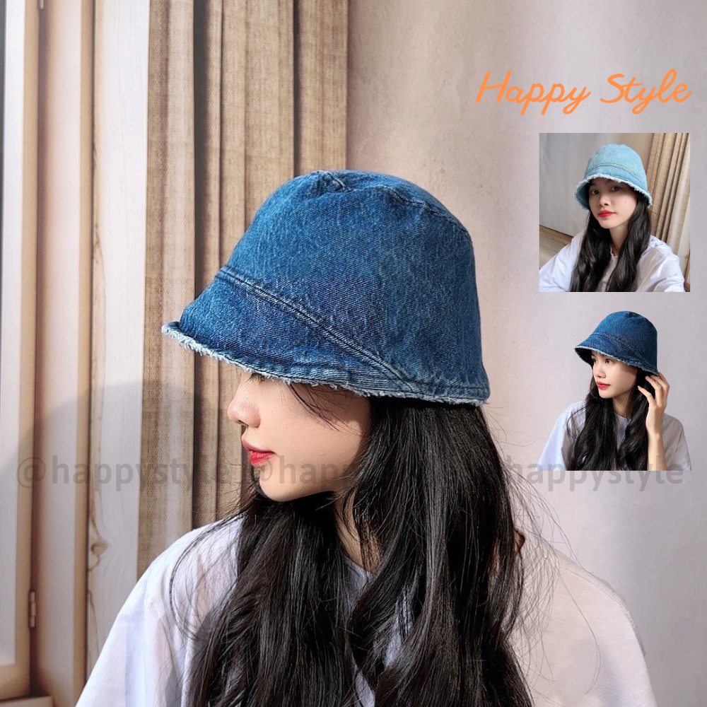 Mũ Bucket vành cụp xéo rách tua rua trơn chất vải jean Mũ tai bèo vành cụp form Unisex nam nữ N142