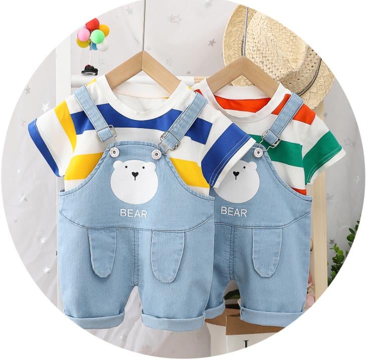 Set yếm bò mặt gấu kèm áo phông cho bé 6-16kg - Yếm cho bé, yếm kèm áo, đồ bộ bé, quần áo bé - Shubishop